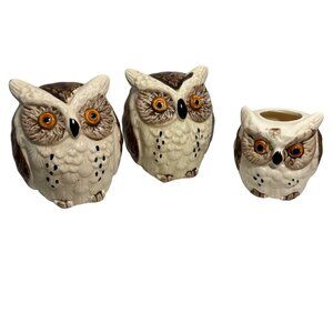 Owl Ceramic Salt & Pepper Shakers & Toothpick Holder Set Made In Japan Vintage